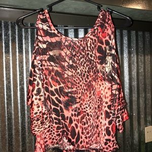 Animal Print Cold Shoulder Top